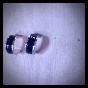 Black/ Rhodium Silver loop earrings